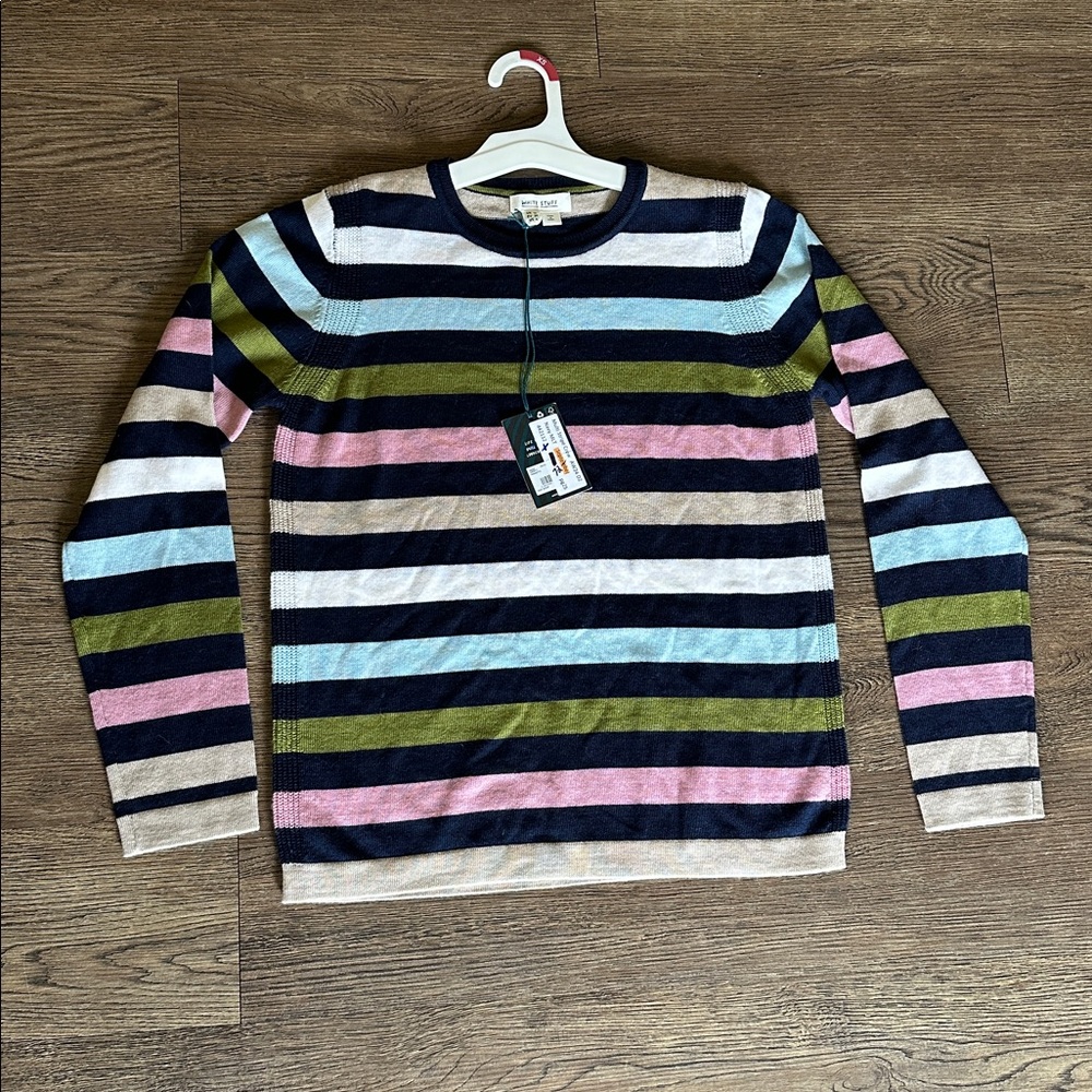White Stuff Striped Wool Crew Sweater - Size 6
